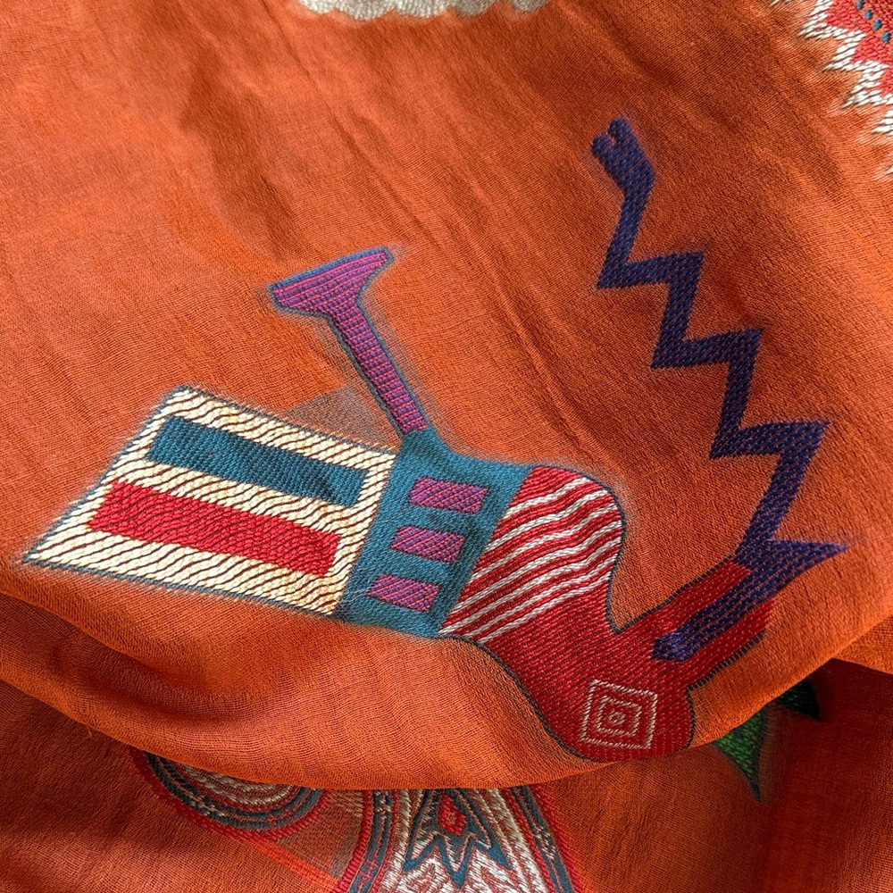 Etro NWT Vibrant Long Rust/Orange Scarf with Multicolor Embroidery - Picture 10 of 16